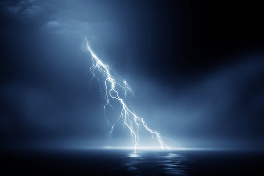 Lightning storm 3d rendering over Black sea near