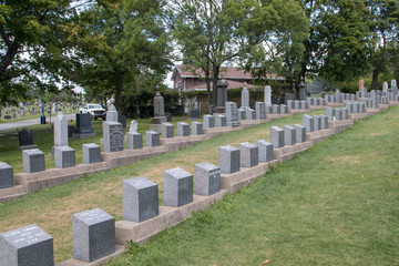 Fairview Lawn Cemetery Halifax, Titanic Disaster Victims Graves arranged neatly, no people, 