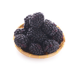 Blackberries in a basket on white background