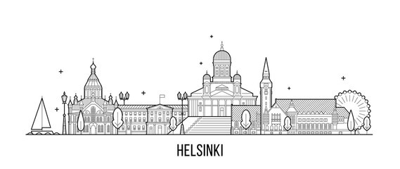 Helsinki skyline Finland city building vector line