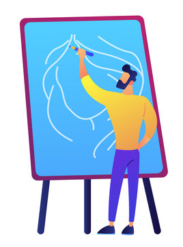 recommend clip art: Artist holding a pencil and drawing on board vector illustration. Creative work and imagination, designer and artistic specialist, freelance and webpage concept. Isolated on white background.