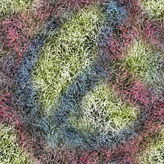 Watercolor pink, yellow, blue, black, white, red floral seamless background, branches of wild plants. Natural wood pattern. Beautiful drawing for your design. Manual graphic. On a black background. 