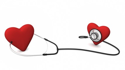 Red heart with Stethoscope on white background. 3d rendering