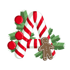Christmas alphabet. Illustration of letter A with tree, cookie and decorations. use for postcards, wallpapers, textiles, scrapbooking, decoration, invitations, background, holiday.