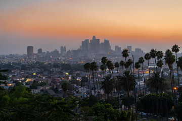 Fototapeta na wymiar Los Angeles downtown buildings evening