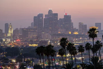Foto auf Alu-Dibond Abend mit Gebäuden in der Innenstadt von Los Angeles © blvdone