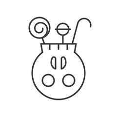 trick or treat skull bucket and sweets candy, halloween related hollow outline icon, editable stroke