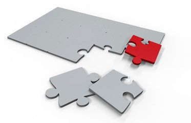 3D render - puzzle red important piece
