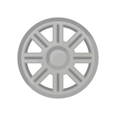 Obraz premium Gray alloy wheel of automobile. Car titanium rim. Flat vector for advertising poster of auto shop or repair service