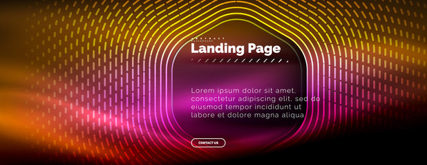 Neon glowing techno hexagon shape lines, hi-tech futuristic abstract background, landing page template