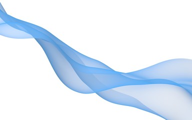 Abstract blue wave. Raster air background. Bright blue ribbon on white background. Blue scarf. Abstract blue smoke. 3D illustration
