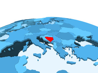Bosnia and Herzegovina on blue political globe
