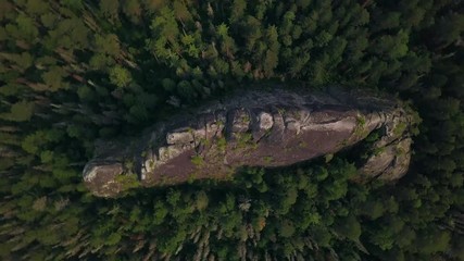 Top view of unique rock sculptures at Krasnoyarsk stolby drone footage