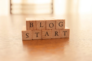 Wooden Text Block of Start Blog