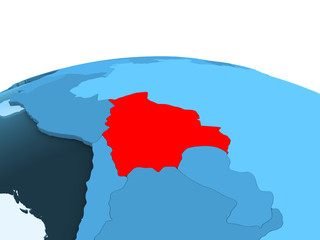 Bolivia on blue political globe