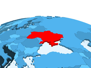 Ukraine on blue political globe