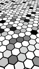 Black honeycomb with a gradient color. Perspective view on polygon look like honeycomb. Isometric geometry. 3D illustration