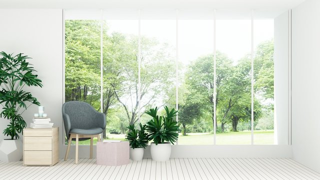 Fototapeta The interior minimal hotel relax space 3d rendering and nature view background
