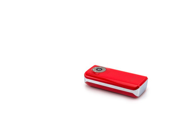 Red power bank on white background