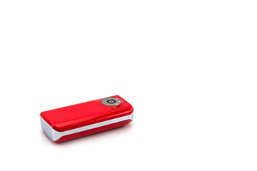 Red power bank on white background