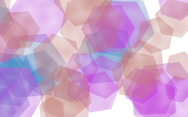 Multicolored translucent hexagons on white background. Pink tones. 3D illustration