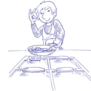 Worst braden in een pan