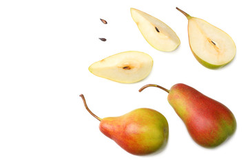 pear with slices isolated on white background. top view