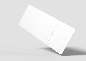 Blank ticket for mock up design or design presentation. 3d render illustration.