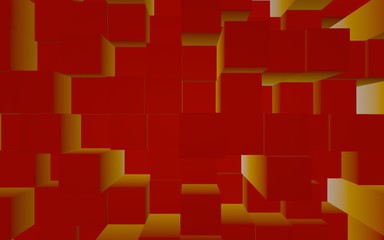 Abstract red elegant cube geometric background. Chaotically advanced rectangular bars. 3D Rendering, 3D illustration