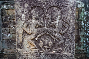 Ancient wall art in angkor wat siem reap cambodia