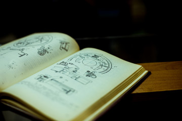 A book with drawings and diagrams