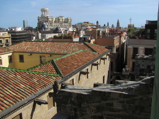 Fototapeta premium Panorama of Barcelona, beautiful view of the roofs of historic buildings