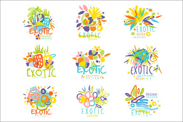 Fototapeta na wymiar Exotic, summer travel set of logo graphic templates