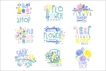Best flower shop set of logo templates hand drawn vector Illustrations