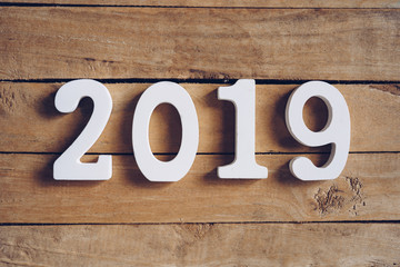 New year 2019 word on wooden table. New Year concept.