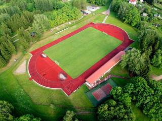 Small province stadium in spring, aerial view - 220749173