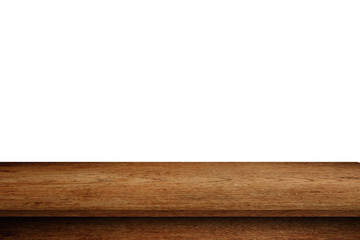 Empty wooden table top on isolated white, Template mock up for display of product.