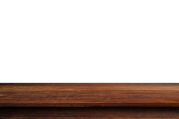 Empty wooden table top on isolated white, Template mock up for display of product.
