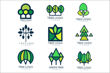 Tree logo original design set of vector Illustrations in green colors