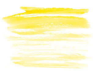 Stripes yellow watercolor on white background.The color splashing on the paper. Hand drawn.