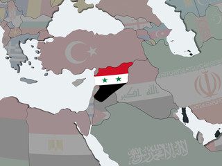Syria with flag on globe