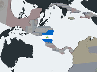 Nicaragua with flag on globe