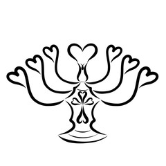 Candlestick for seven candles with a cross and hearts
