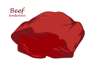 Beef tenderloin. Piece of meat. Colored image with contour. Vector illustration. Icon, emblem, logo element.