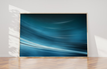 Large horizontal frame leaning on a white wall 3D rendering