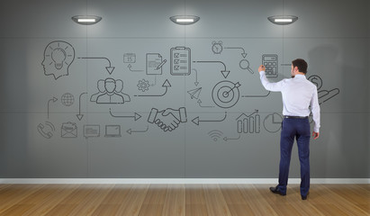 Businessman drawing thin line icon project plan presentation