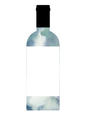 Watercolor illustration of a wine bottle with a blank label isolated on white background. Hand drawn mock up in high resolution.