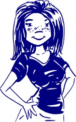 Fototapeten cartoon tekening van zelfverzekerd meisje met sproeten © emieldelange