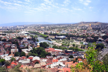 Fototapeta na wymiar Aerial view on Tbilisi, Georgia