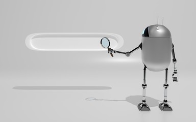 robot searth in internet 3d render.